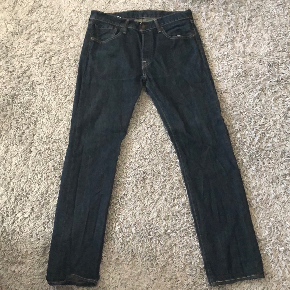 Levi’s 501 dark denim cream stitched button fly